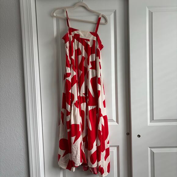 Abel the Label Red and White Tiered Maxi Dress Sz S Flowy Beachy Resort - Picture 1 of 10